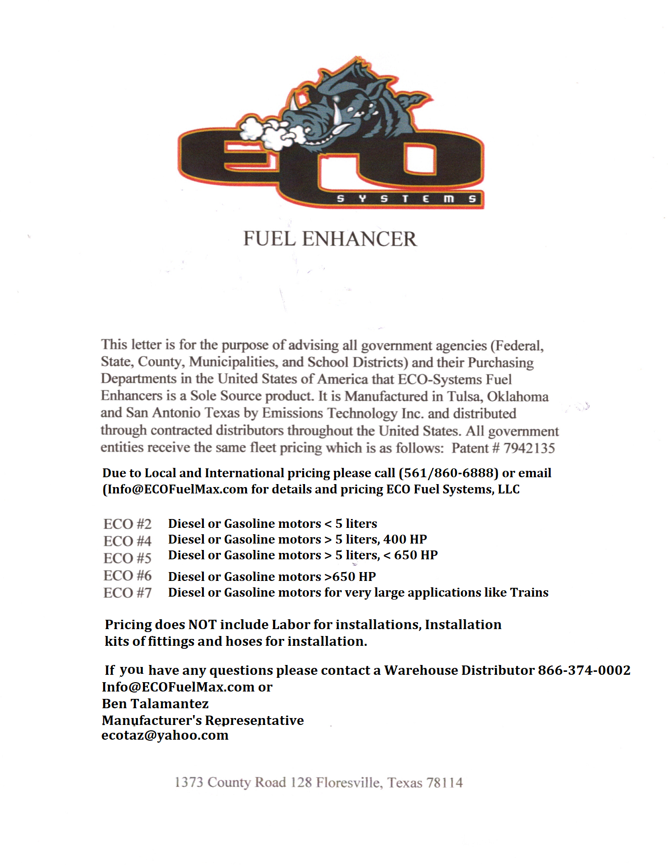 ECO Sole Source Letter update