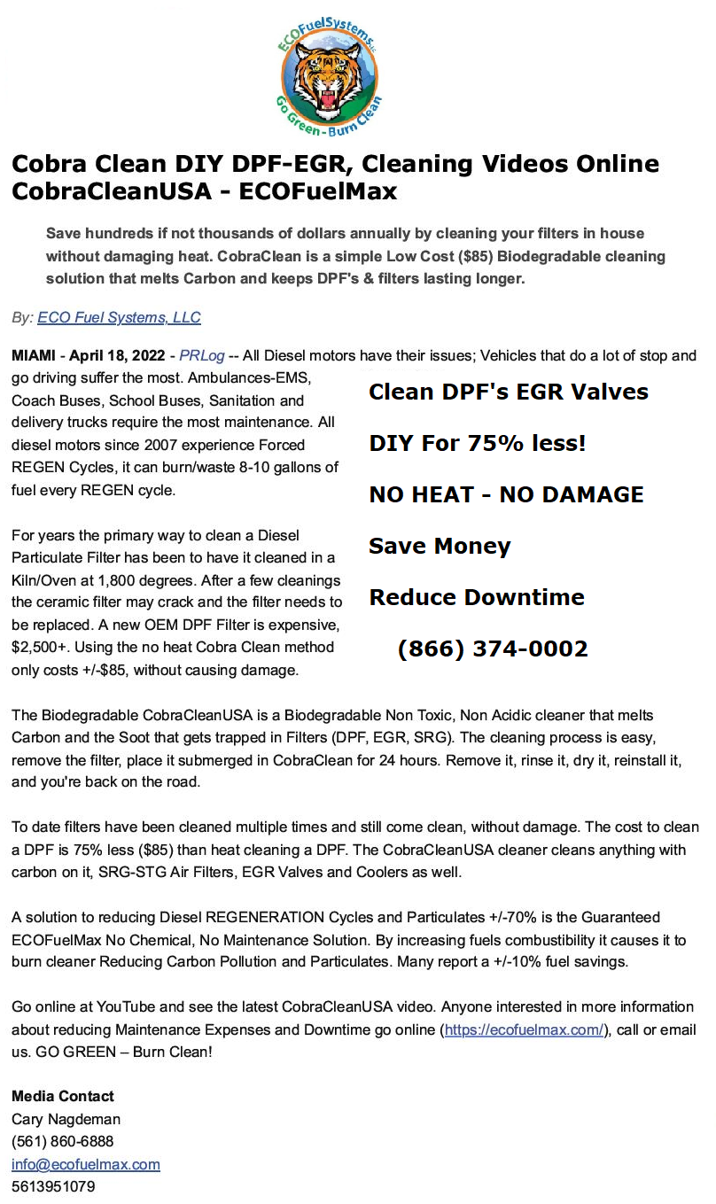 Cobra Clean DIY DPF EGR 4 18 22